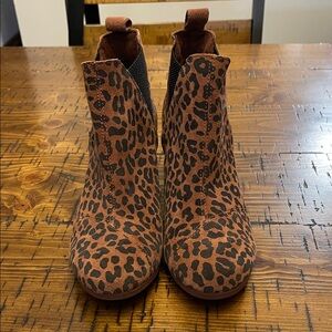 Toms Brown Leopard Wedge Boots - 8.5 Wide.